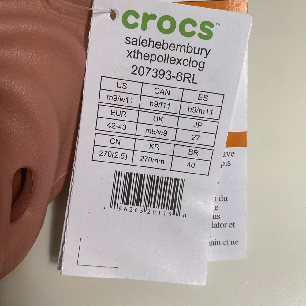 NEW Crocs Salehe Bembury X‎ Pollex Clog “Kuwata” M9 W11 Pale Blush - Picture 7 of 7